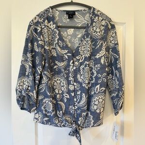 NWT Stitch Collection Blue Floral Tie-Front Top